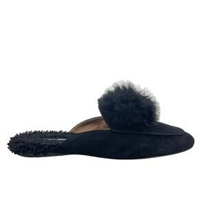 Aquazzura Foxy Mules Pom Pom Suede Shearling Black Size 40
